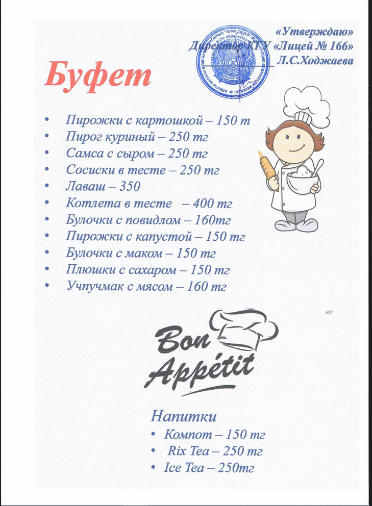 Меню буфетная продукция 2022
